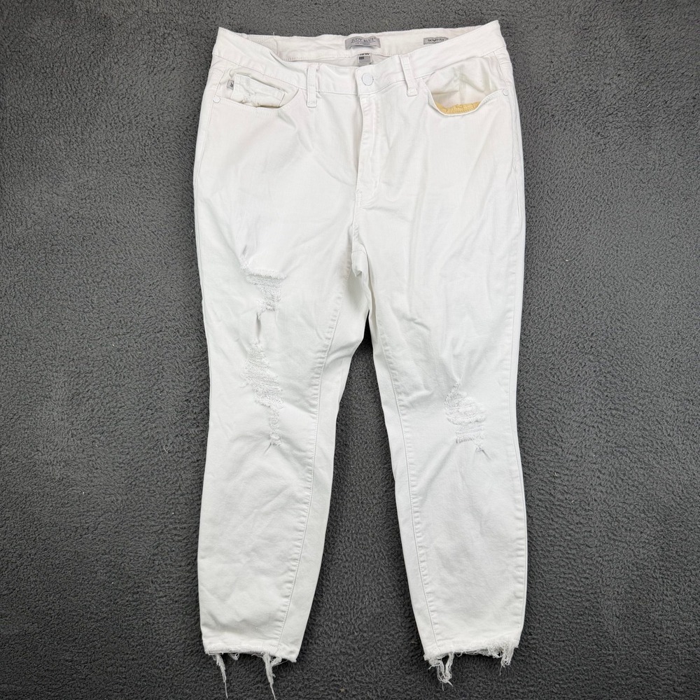 Judy Blueβ White Distressed Skinny Fit Raw Hem Denim Jeans 18W Skinny Fit